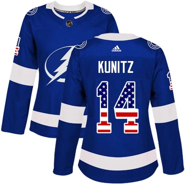 Damen Tampa Bay Lightning Trikot Chris Kunitz 14 Blau USA Flag Fashion Authentic